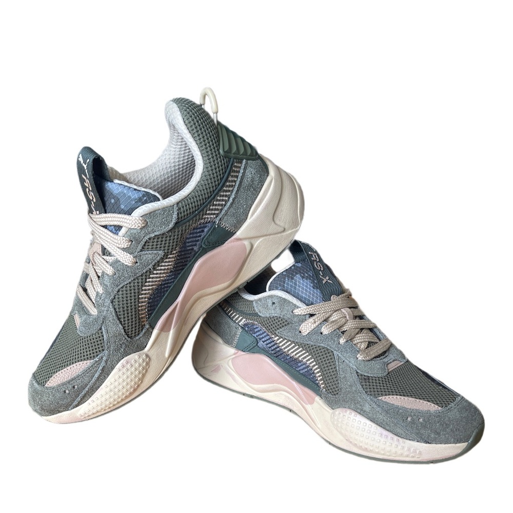 Puma RS-X “Rain Map Camo”in Olive drab-Myrtle -Sand dune Men’s size 11 NEW
